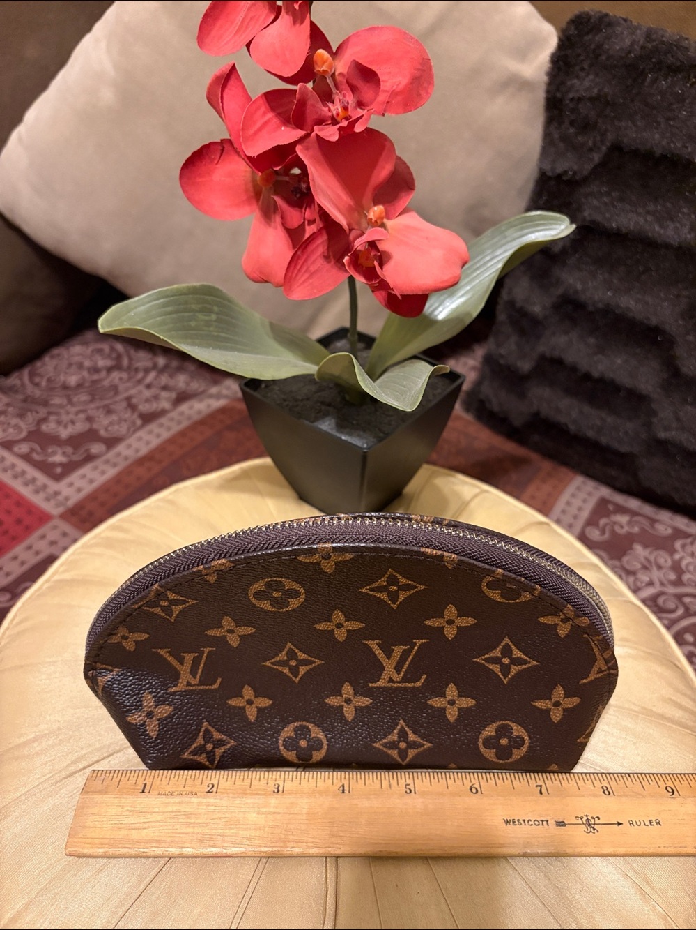 NWT Brown Monogram Half-Moon Cosmetic Pouch - Picture 8 of 9